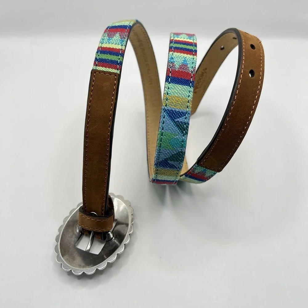 Nocona Textile Leather Stackable Belt Large Blue Multi Silver‎ Buckle Southwest